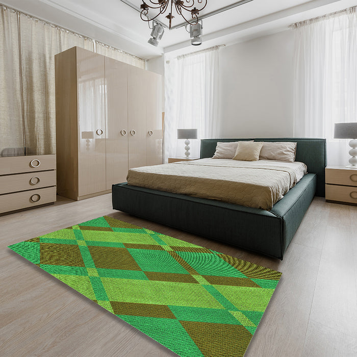 Patterned Seaweed Green Rug in a Bedroom, pat1211grn
