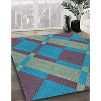 Patterned Macaw Blue Green Rug, pat1211lblu