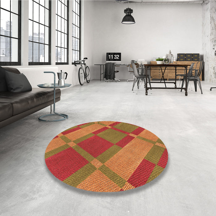 Round Patterned Red Rug in a Office, pat1211org
