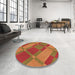 Round Patterned Red Rug in a Office, pat1211org