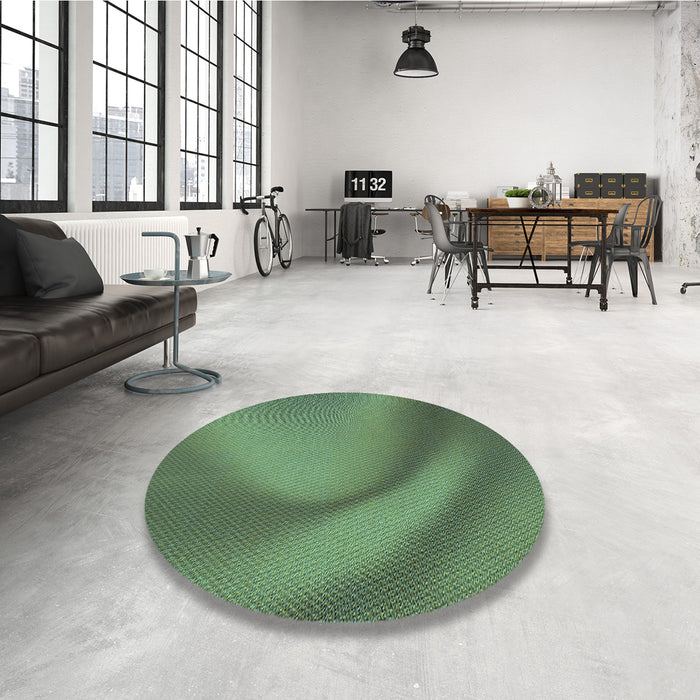 Round Patterned Medium Forest Green Rug in a Office, pat1212lblu