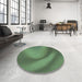 Round Patterned Medium Forest Green Rug in a Office, pat1212lblu
