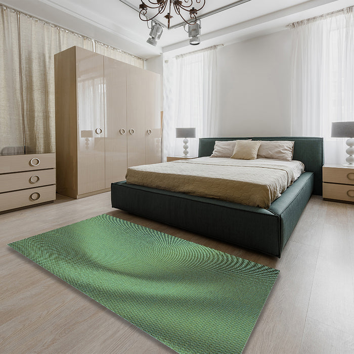 Patterned Medium Forest Green Rug in a Bedroom, pat1212lblu