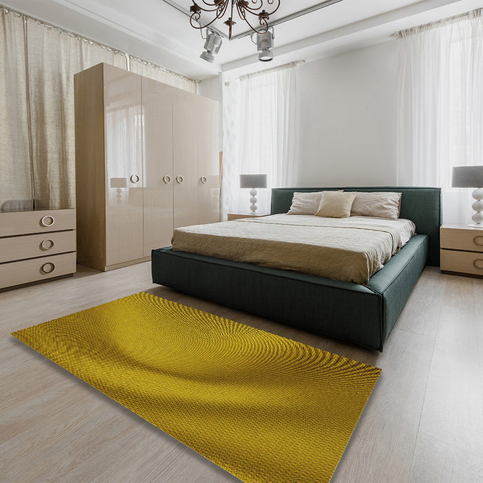 Patterned Yellow Rug in a Bedroom, pat1212yw