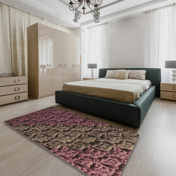 Patterned Dark Gold Brown Rug in a Bedroom, pat1213brn