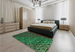 Patterned Dark Forest Green Rug in a Bedroom, pat1213grn