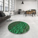 Round Patterned Dark Forest Green Rug in a Office, pat1213grn