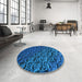 Round Patterned Blueberry Blue Rug in a Office, pat1213lblu