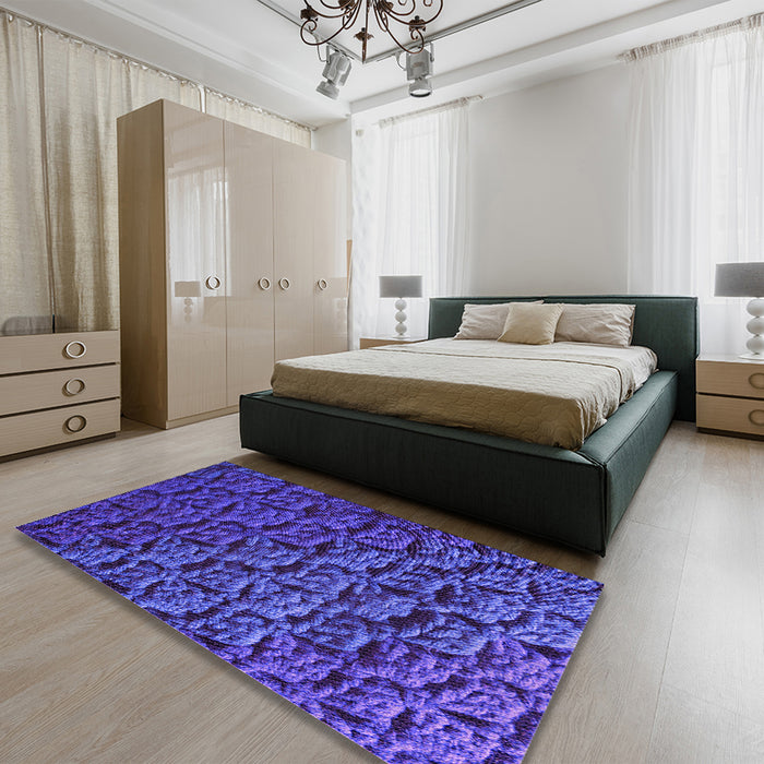 Patterned Cobalt Blue Rug in a Bedroom, pat1213pur