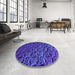 Round Patterned Cobalt Blue Rug in a Office, pat1213pur