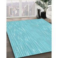 Patterned Blue Turquoise Green Rug, pat1215lblu