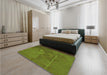 Patterned Antique Bronze Green Rug in a Bedroom, pat1216grn