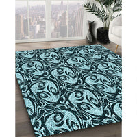 Patterned Deep Teal Green Rug, pat1217lblu