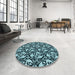 Round Patterned Deep Teal Green Rug in a Office, pat1217lblu