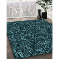 Patterned Dark Cyan Green Rug, pat1218lblu