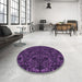 Round Patterned Dark Orchid Purple Rug in a Office, pat1218pur