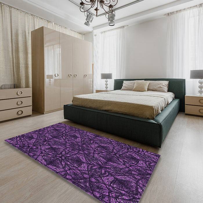 Round Machine Washable Transitional Dark Orchid Purple Rug in a Office, wshpat1218pur