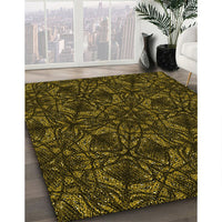 Patterned Dark Yellow Green Rug, pat1218yw