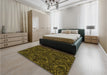 Patterned Dark Yellow Green Rug in a Bedroom, pat1218yw