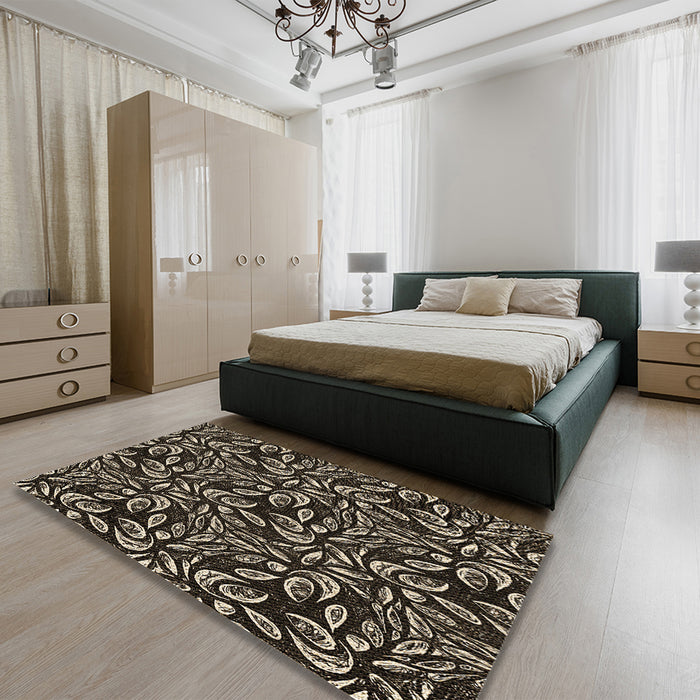 Round Machine Washable Transitional Brown Rug in a Office, wshpat1219brn