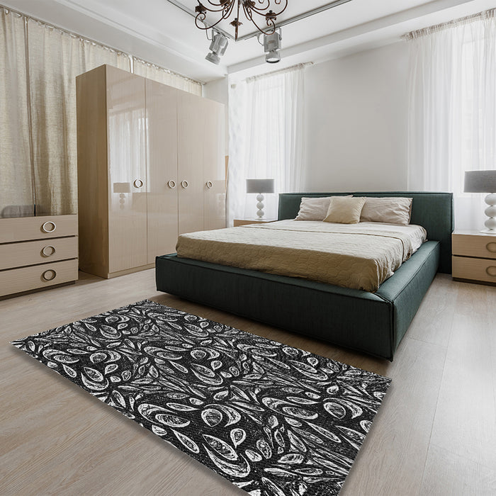 Patterned Midnight Gray Rug in a Bedroom, pat1219gry