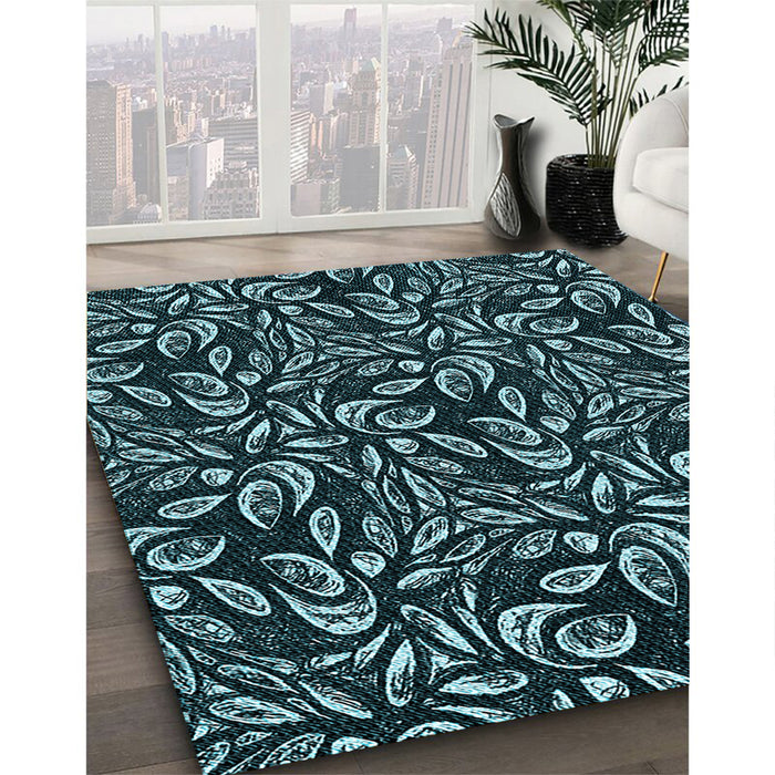 Machine Washable Transitional Deep Teal Green Rug in a Family Room, wshpat1219lblu
