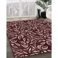 Patterned Dark Scarlet Red Rug, pat1219rd