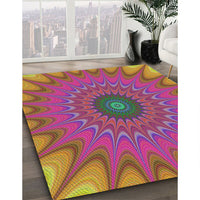 Patterned Pink Violet Pink Modern Rug, pat121