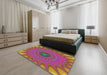 Patterned Pink Violet Pink Modern Rug in a Bedroom, pat121