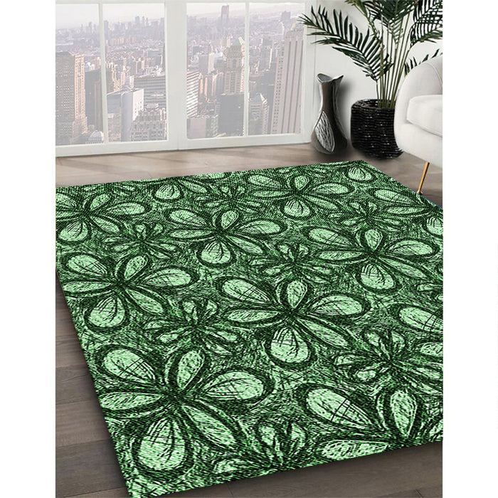 Patterned Green Rug in Family Room, pat1220grn