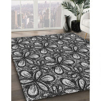 Patterned Charcoal Black Rug, pat1220gry