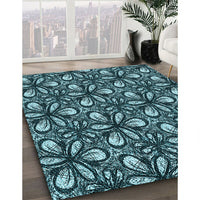 Patterned Deep Teal Green Rug, pat1220lblu