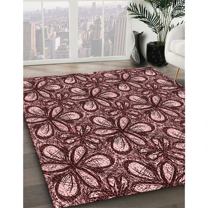 Patterned Light Coral Pink Rug in Family Room, pat1220rd