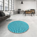 Round Patterned Bright Cyan Blue Rug in a Office, pat1222lblu