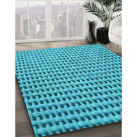 Patterned Bright Cyan Blue Rug, pat1222lblu