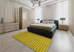 Patterned Dark Yellow Green Rug in a Bedroom, pat1222yw