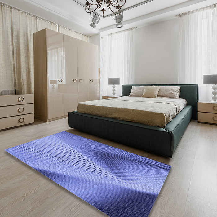 Patterned Denim Blue Rug in a Bedroom, pat1223blu