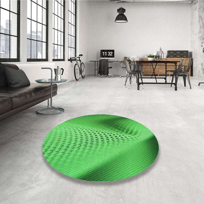 Round Patterned Neon Green Rug in a Office, pat1223grn
