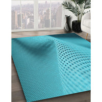 Patterned Dark Cyan Green Rug, pat1223lblu