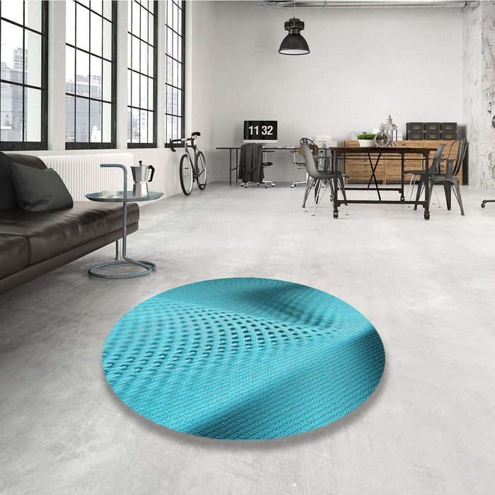 Round Patterned Dark Cyan Green Rug in a Office, pat1223lblu