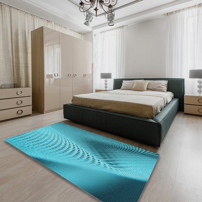 Patterned Dark Cyan Green Rug in a Bedroom, pat1223lblu