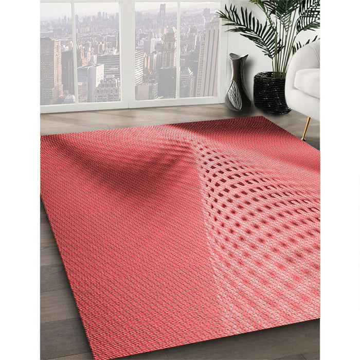 Patterned Red Rug in Family Room, pat1223rd