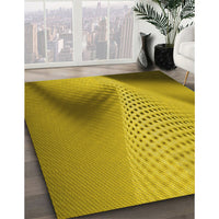 Patterned Dark Yellow Green Rug, pat1223yw