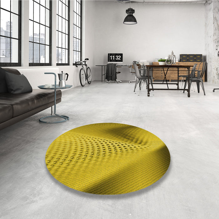 Round Patterned Dark Yellow Green Rug in a Office, pat1223yw