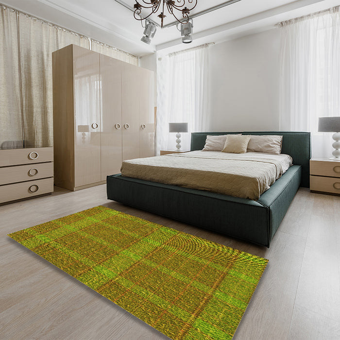 Patterned Dark Bronze Brown Rug in a Bedroom, pat1224yw