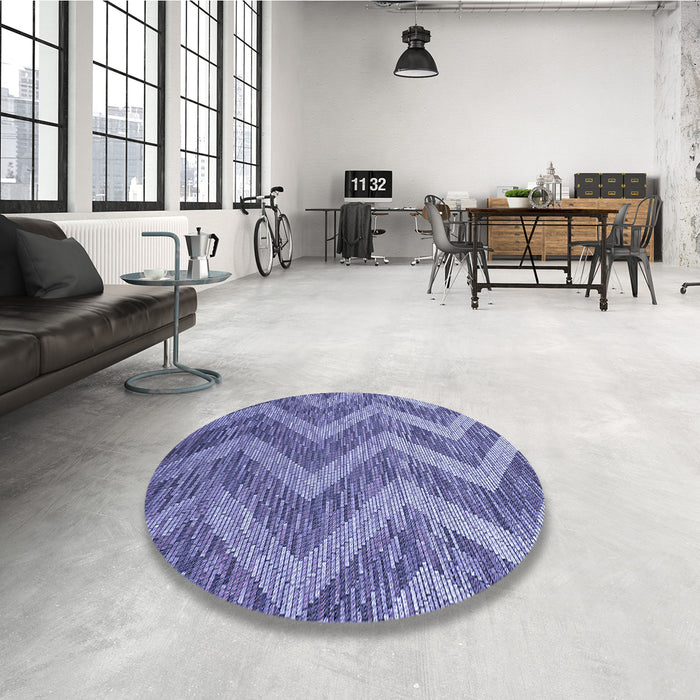 Round Patterned Deep Periwinkle Purple Rug in a Office, pat1225blu