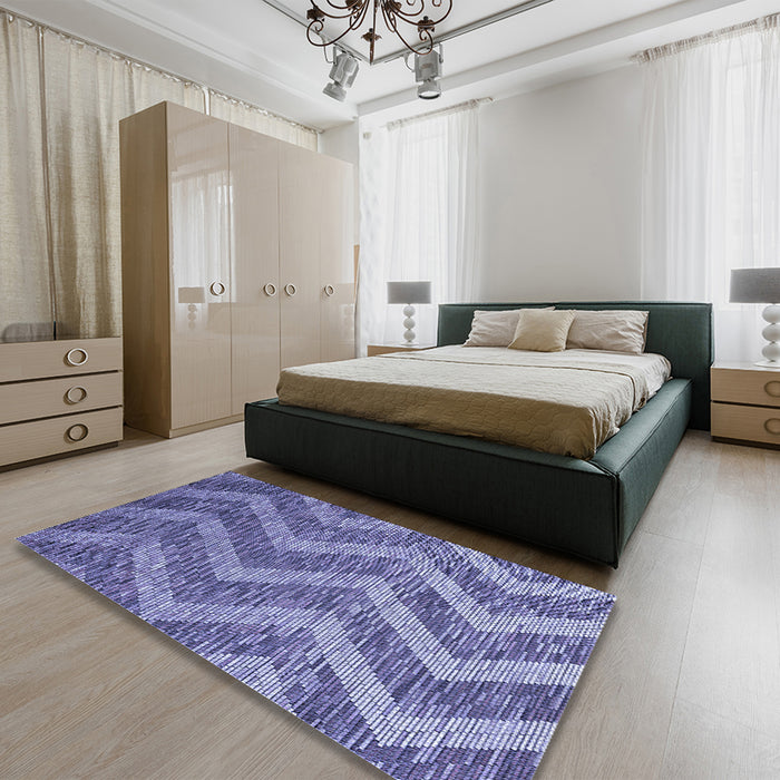 Patterned Deep Periwinkle Purple Rug in a Bedroom, pat1225blu