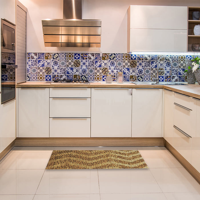 Patterned Saddle Brown Rug in a Kitchen, pat1225brn
