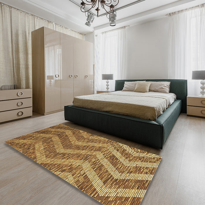 Patterned Saddle Brown Rug in a Bedroom, pat1225brn