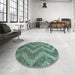 Round Patterned Deep-Sea Green Rug in a Office, pat1225lblu